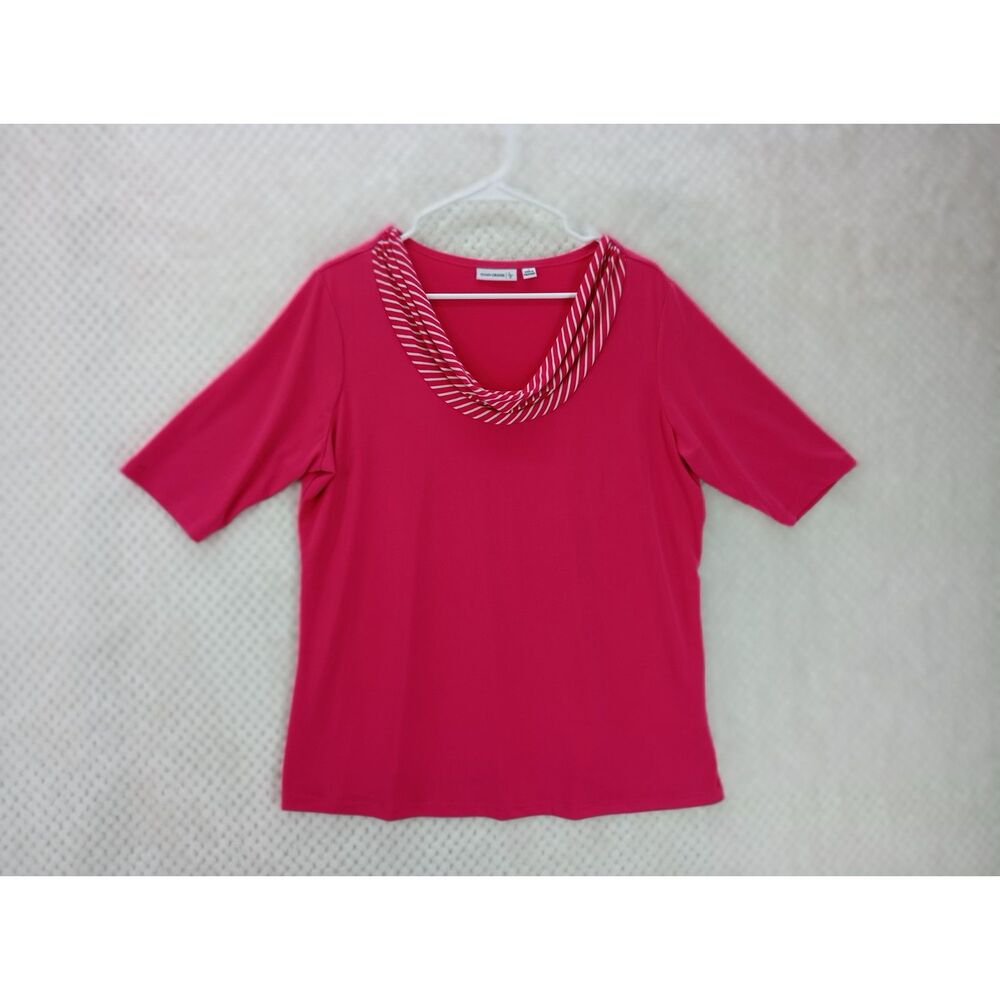 Susan Graver Women's Large Pink Liquid Knit Cowl Neck Short Sleeve Shirt